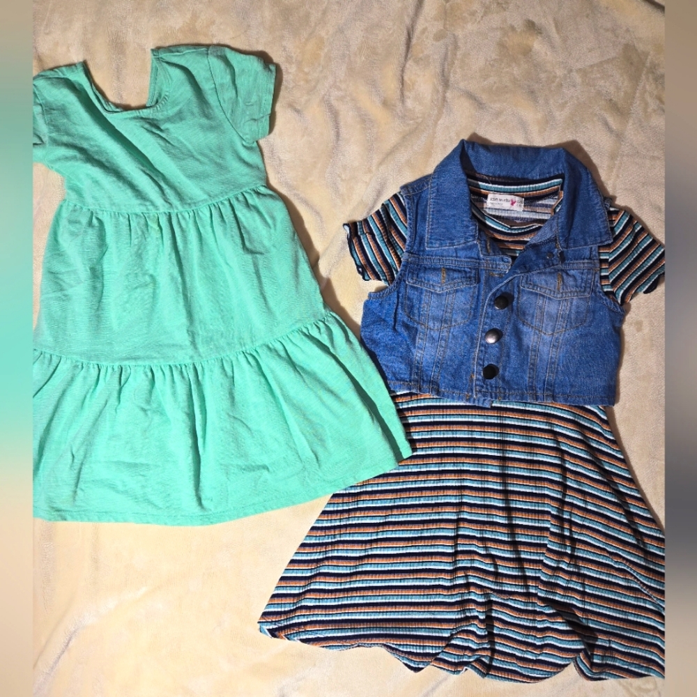 Stylish Kids Dress Set - Green and Striped